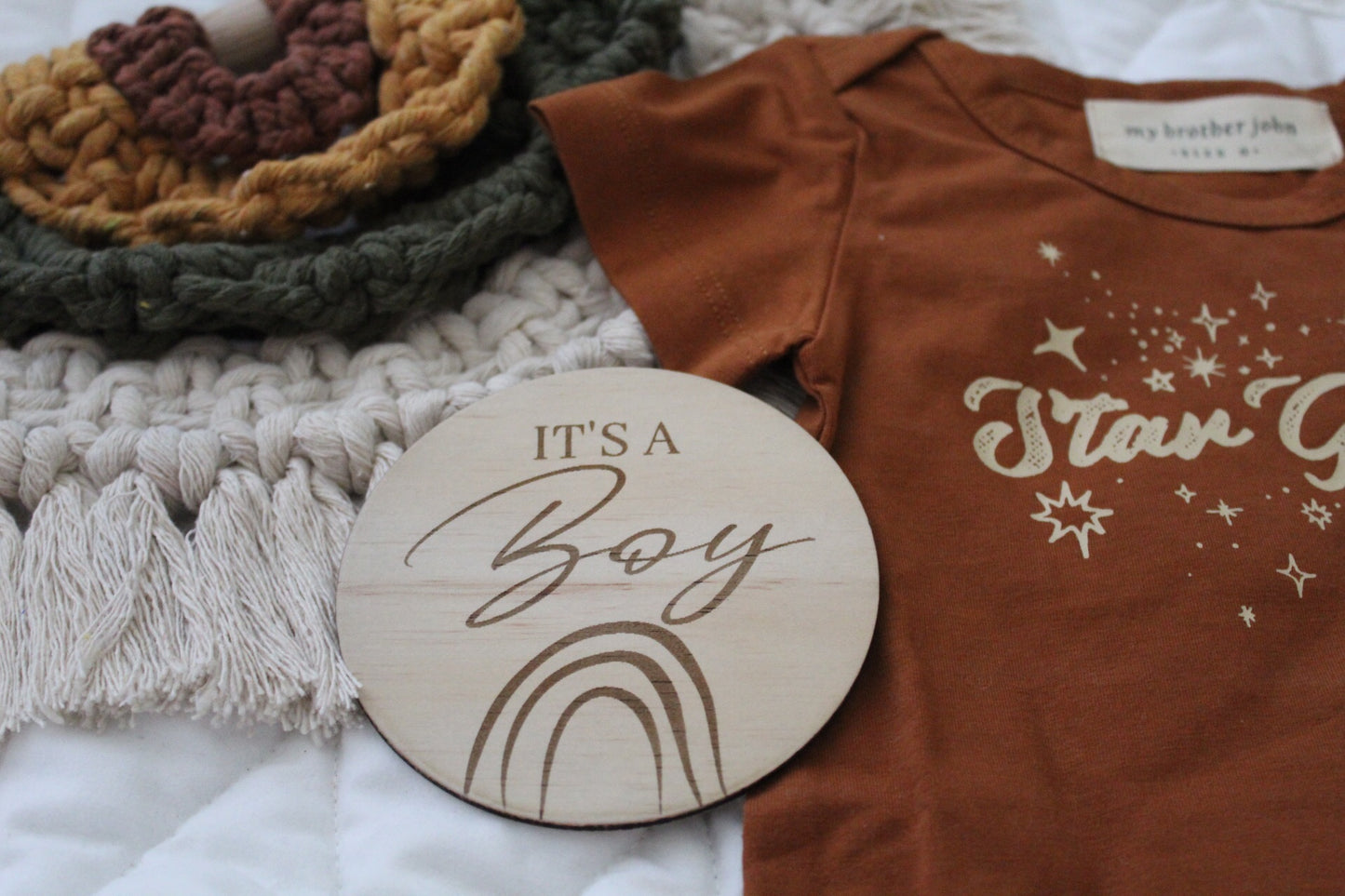 “It’s a Boy” + “It’s a girl” raw wooden disc