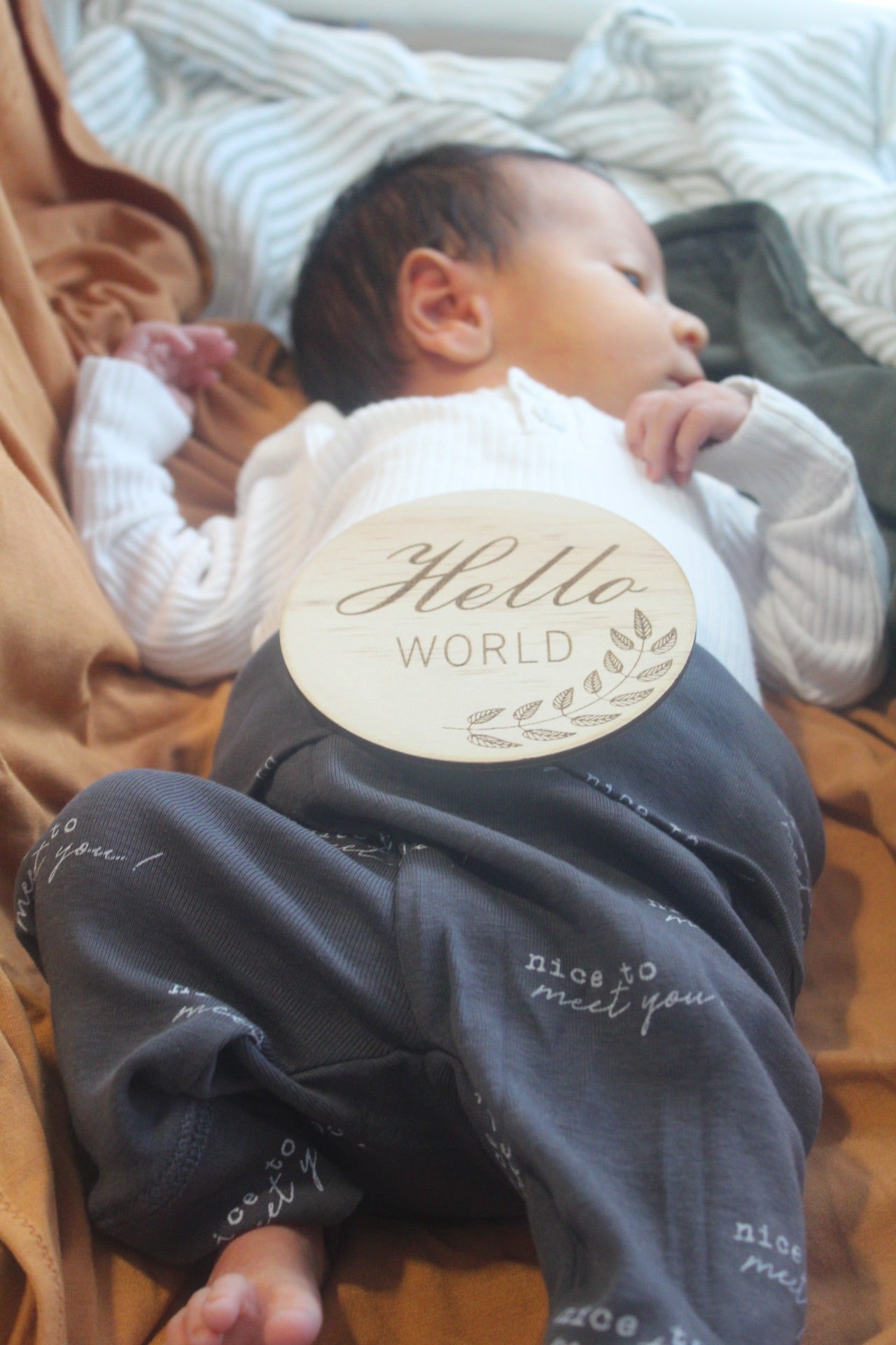 “Hello World, I’m here” raw wooden disc